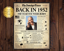 Load image into Gallery viewer, Back in 1952 Newspaper Poster Sign | Fully Editable