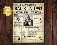 Load image into Gallery viewer, 70th Birthday Poster | Back in 1953 | Newspaper Poster Gift