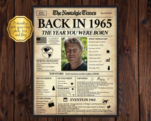 Load image into Gallery viewer, Back in 1965 Newspaper Poster Sign | Fully Editable