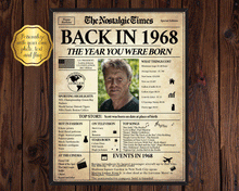 Load image into Gallery viewer, Back in 1968 Newspaper Poster Sign | Fully Editable