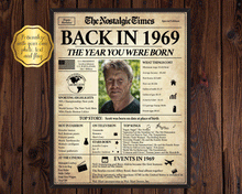 Load image into Gallery viewer, Back in 1969 Newspaper Poster Sign | Fully Editable