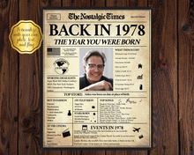 Load image into Gallery viewer, Back in 1978 Newspaper Poster Sign | Fully Editable