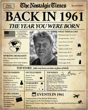 Load image into Gallery viewer, 60th Birthday Newspaper Poster Sign | Back in 1961 | Fully Editable