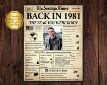Load image into Gallery viewer, Newspaper Birthday Poster | Back in 1981 | Newspaper Poster Gift