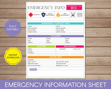 Load image into Gallery viewer, Emergency Information Sheet for Babysitter
