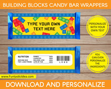 Load image into Gallery viewer, Building Blocks Party Candy Bar Wrappers