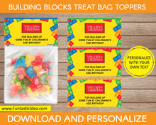 Load image into Gallery viewer, Building Blocks Party Treat Bag Toppers