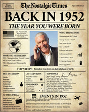 Load image into Gallery viewer, Back in 1952 Newspaper Poster Sign | Fully Editable