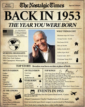 Load image into Gallery viewer, 70th Birthday Poster | Back in 1953 | Newspaper Poster Gift