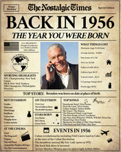 Load image into Gallery viewer, Back in 1956 Newspaper Poster Sign | Fully Editable