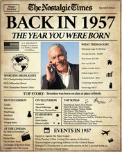 Load image into Gallery viewer, Back in 1957 Newspaper Poster Sign | Fully Editable