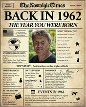 Load image into Gallery viewer, Back in 1962 Newspaper Poster Sign | Fully Editable