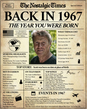 Load image into Gallery viewer, Back in 1967 Newspaper Poster Sign | Fully Editable