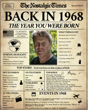 Load image into Gallery viewer, Back in 1968 Newspaper Poster Sign | Fully Editable