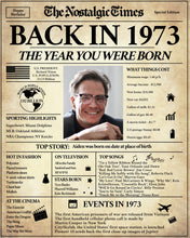 Load image into Gallery viewer, 50th Birthday Poster | Back in 1973 | Newspaper Poster Gift