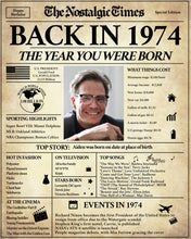 Load image into Gallery viewer, Back in 1974 Newspaper Poster Sign | Fully Editable