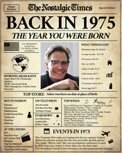 Load image into Gallery viewer, Back in 1975 Newspaper Poster Sign | Fully Editable