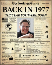 Load image into Gallery viewer, Back in 1977 Newspaper Poster Sign | Fully Editable