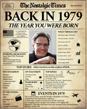 Load image into Gallery viewer, Back in 1979 Newspaper Poster Sign | Fully Editable