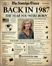 Load image into Gallery viewer, Back in 1987 Newspaper Poster Sign | Fully Editable