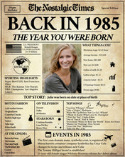 Load image into Gallery viewer, Back in 1985 Newspaper Poster Sign | Fully Editable