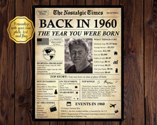 Load image into Gallery viewer, Back in 1960 Newspaper Poster | Fully Editable