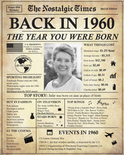 Load image into Gallery viewer, Back in 1960 Newspaper Poster | Fully Editable