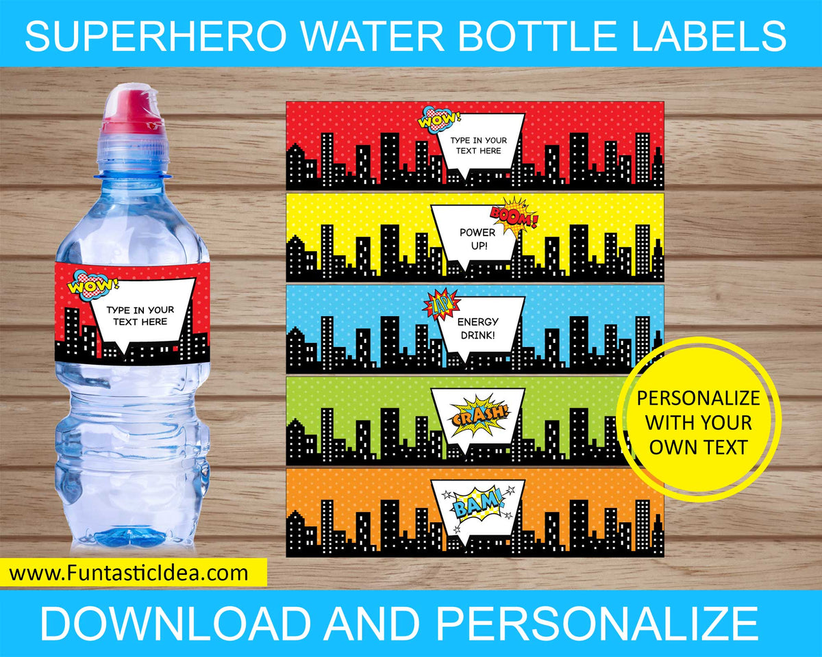 Super Hero Girl Birthday Personalized Water Bottle Labels