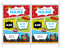 Load image into Gallery viewer, Superhero Party Invitation