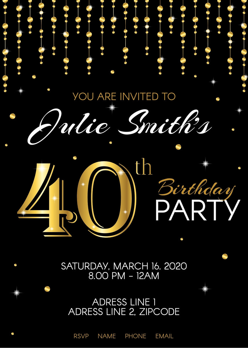 40th Birthday Party Invitation Classic Design – Funtastic Idea