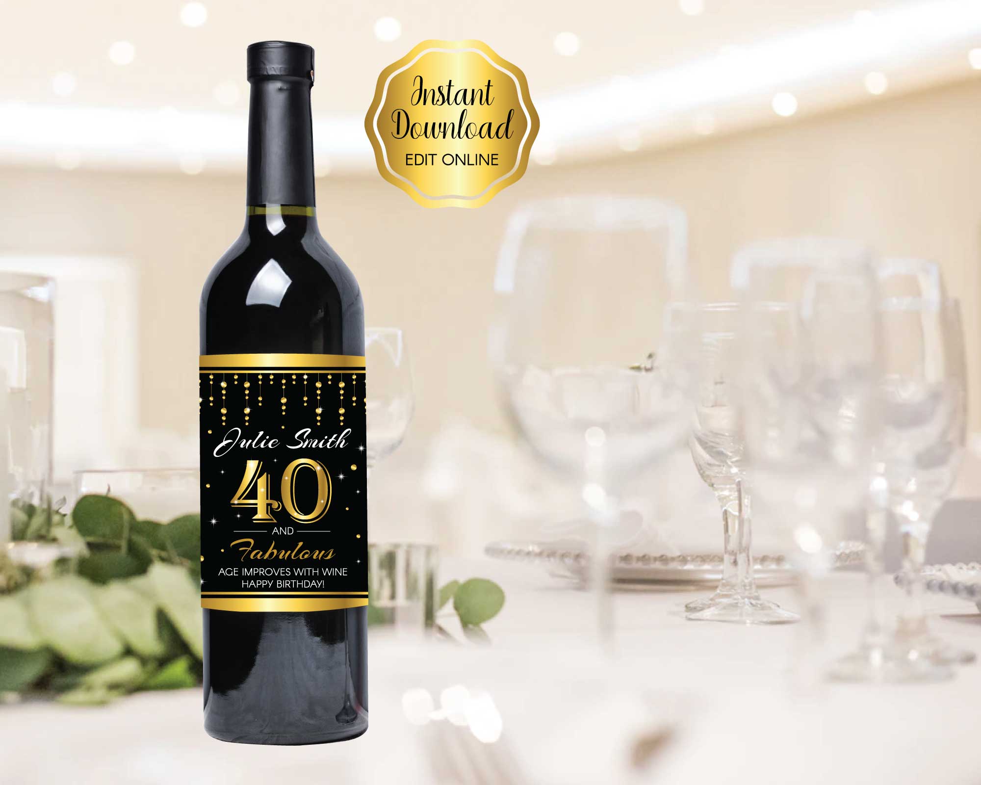 Personalized Birthday Wine Label Birthday Gift 40th Birthday 
