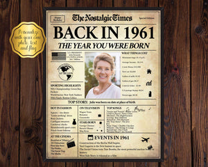 60th Birthday Newspaper Poster Sign | Back in 1961 | Fully Editable