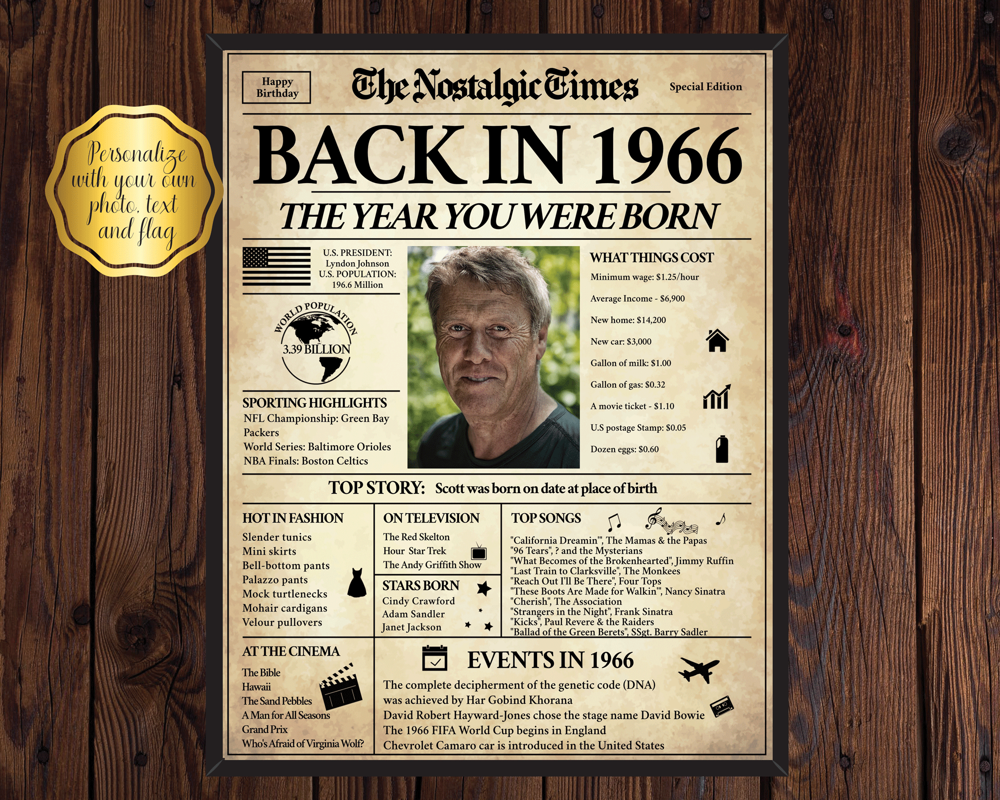Back in 1966 | 60th Birthday Newspaper Poster Sign | Fully Back in 1966 | 60th Birthday Newspaper Poster Sign | Fully