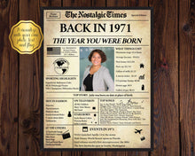 Load image into Gallery viewer, 50th birthday poster | Back in 1971 Newspaper Poster Gift
