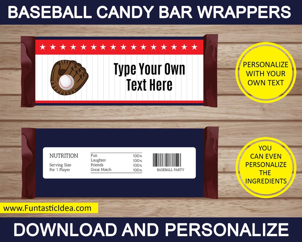 Baseball Party Candy Bar Wrappers