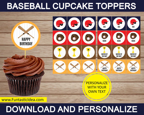 Baseball Party Cupcake Toppers