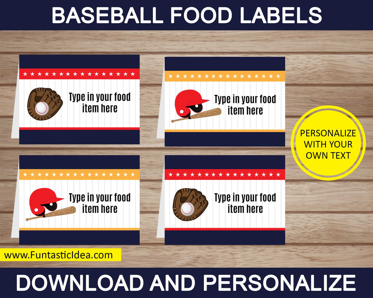 Baseball Menu Labels Baseball Food Labels| Uniquely Designed & Easily Personalized ...
