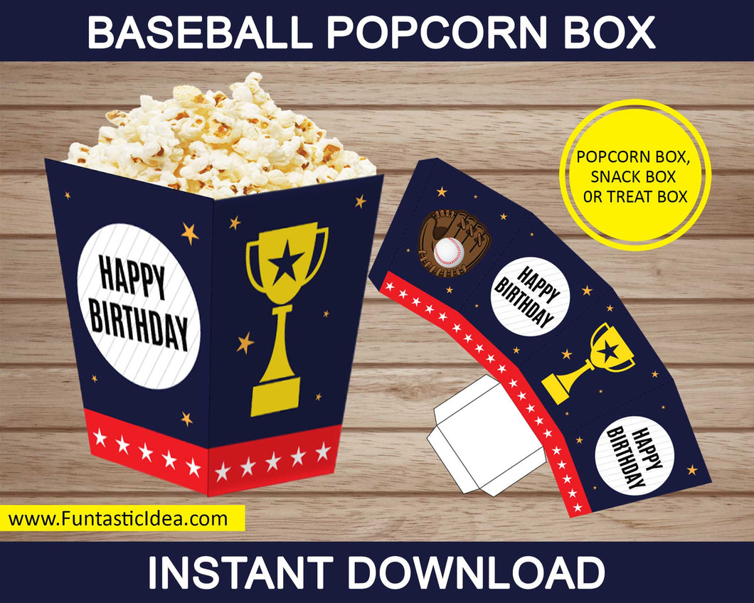 Baseball Party Popcorn Box
