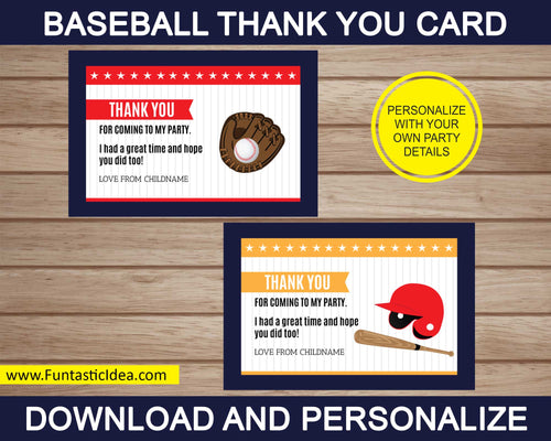 Baseball Party Thank You Card
