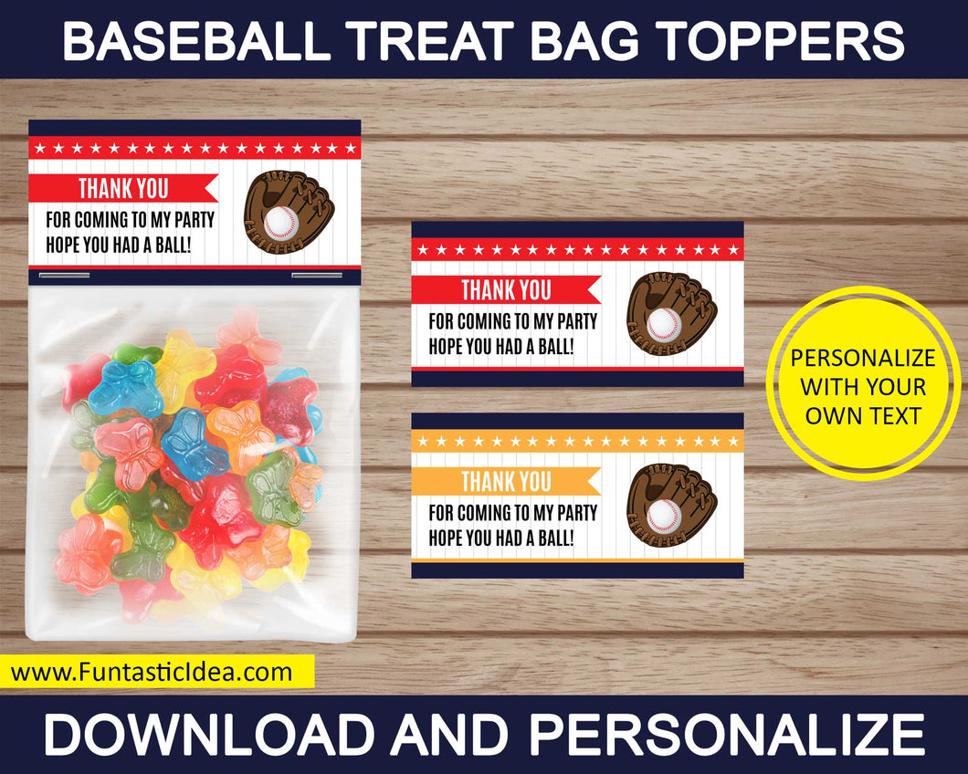 Baseball Party Treat Bag Toppers