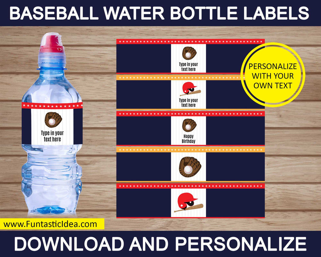 Baseball Party Water Bottle Labels
