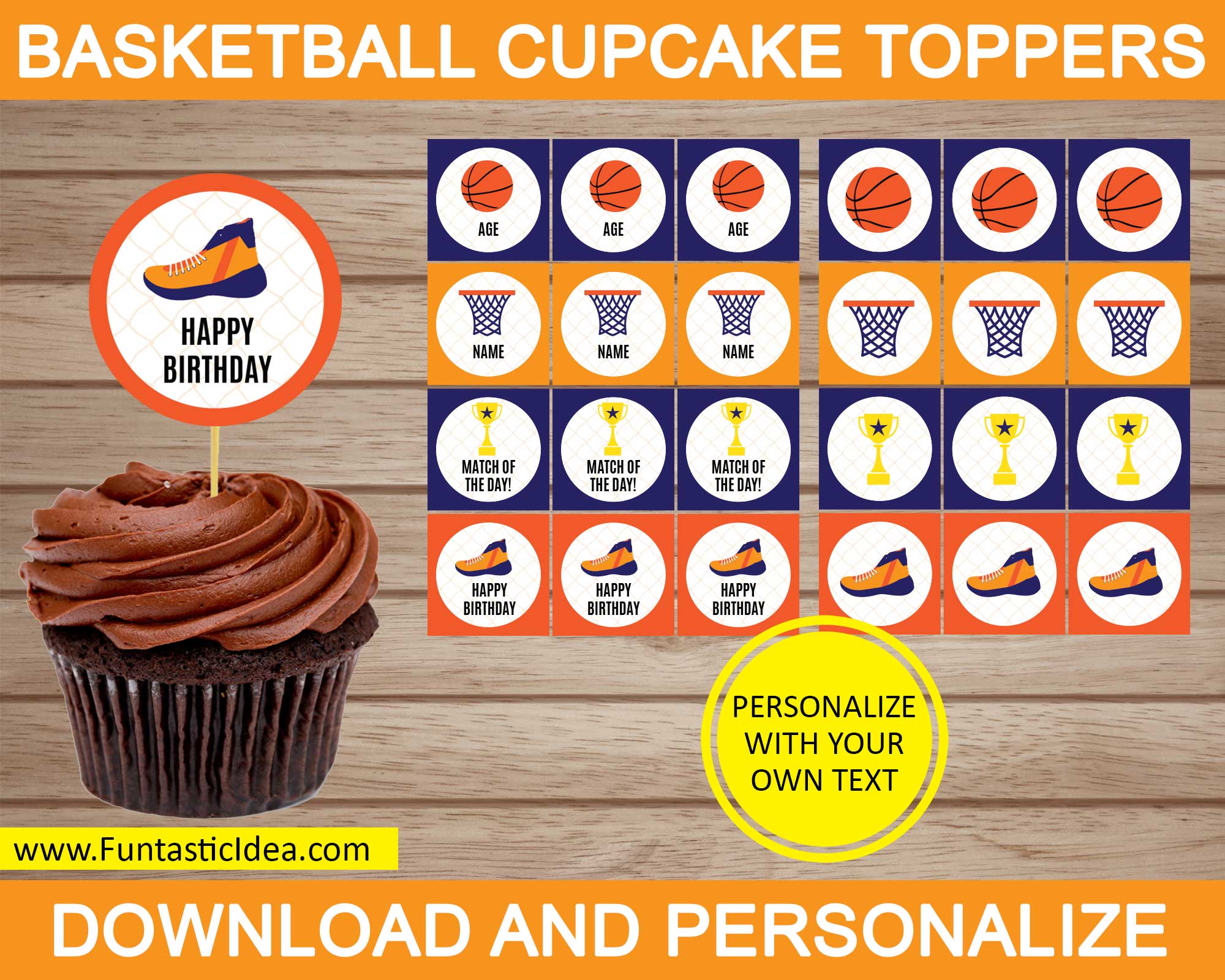 Edible Basketball sheet 6459 for cake cupcake cookies from Sweetec