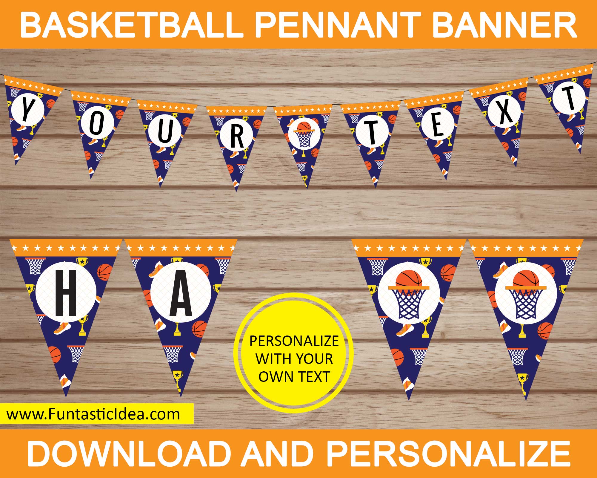 Basketball Pennant Banner | Uniquely Designed & Easily Personalized – Funtastic Idea for Basketball Birthday Banner Free Printable