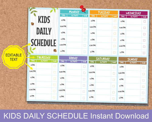 Kids Daily Schedule, Kids After School Activity Planner