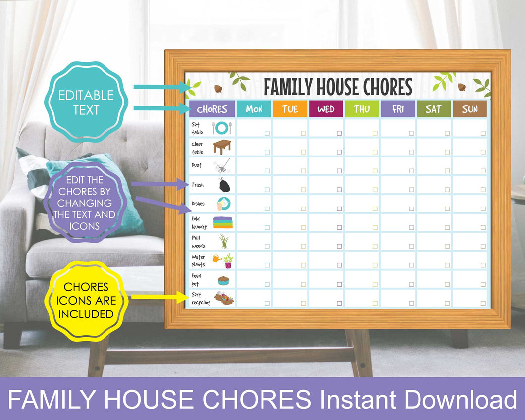 Family Chore Cleaning Chart, Family Cleaning Schedule