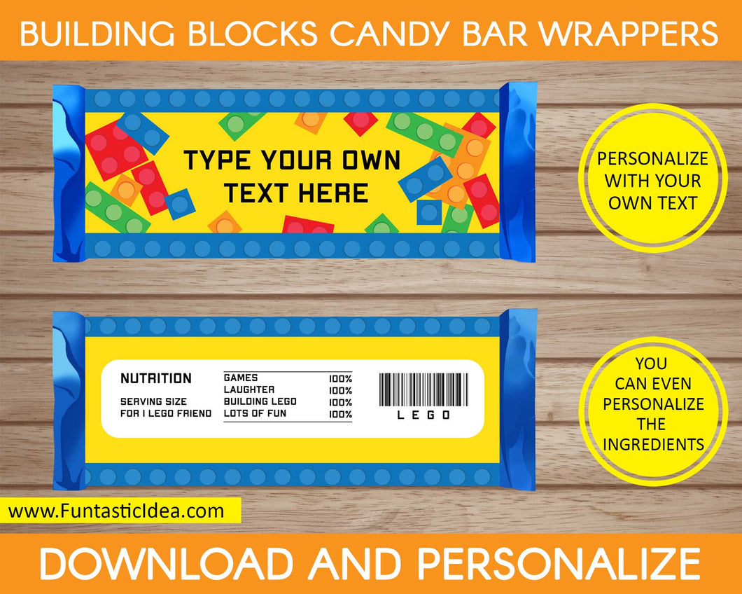 Building Blocks Party Candy Bar Wrappers