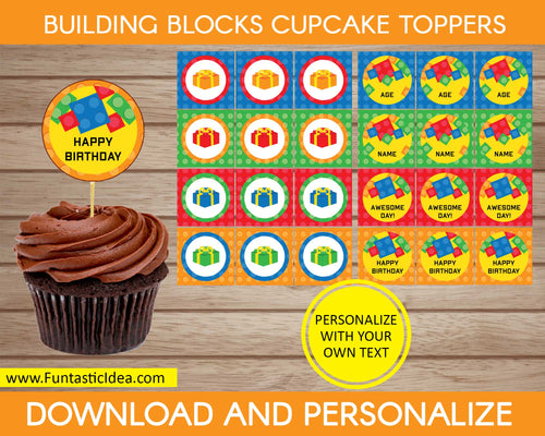 Building Blocks Party Cupcake Toppers