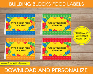 Building Blocks Party Food Labels