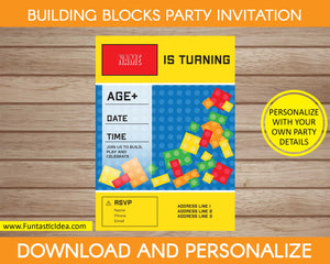 Building Blocks Party Invitation - Blue