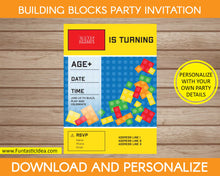 Load image into Gallery viewer, Building Blocks Party Invitation - Blue